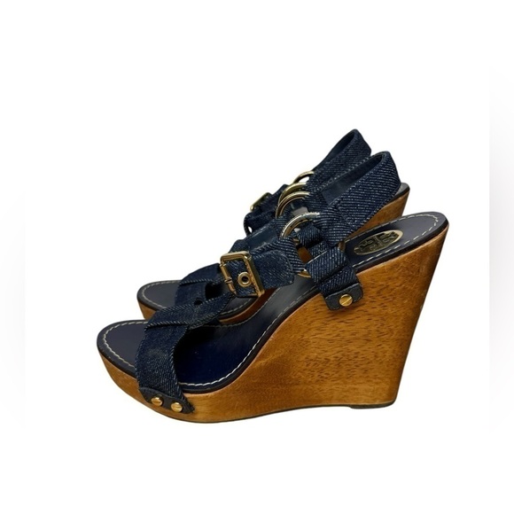 Tory Burch Beckett Denim Wedge Size 9.5 - Picture 4 of 11
